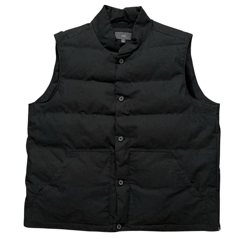 Vince Puffer Vest Mens Size 2XL 90% Down Filling Button Pockets Gray